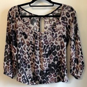 Dynamite Sheer Leopard Print Open Back Blouse Womens Size S